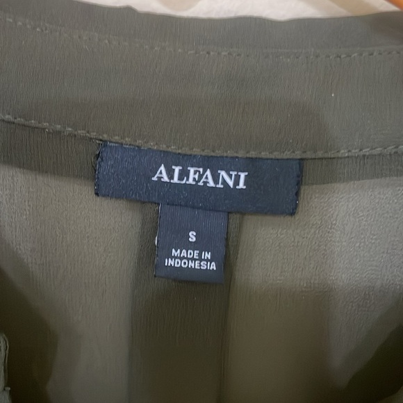 Alfani Green Pleated Button Down Shirt with Notched Collar Size S ( fits S- M ) - Picture 5 of 8